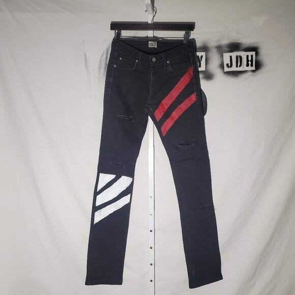 Naked & Famous Skinny Guy Jeans 31W -Painted- Destroyed-- Japanese raw denim - Picture 1 of 16